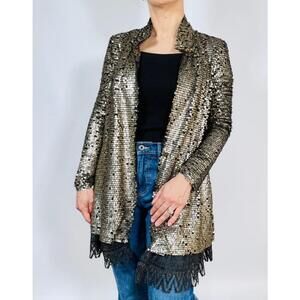 Women's Free People Sequin Lace Jacket Cardigan Size XS Gold
